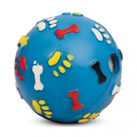 Игрушка из цельнолитой резины Мяч с лапками и косточками со звуком 75 мм 